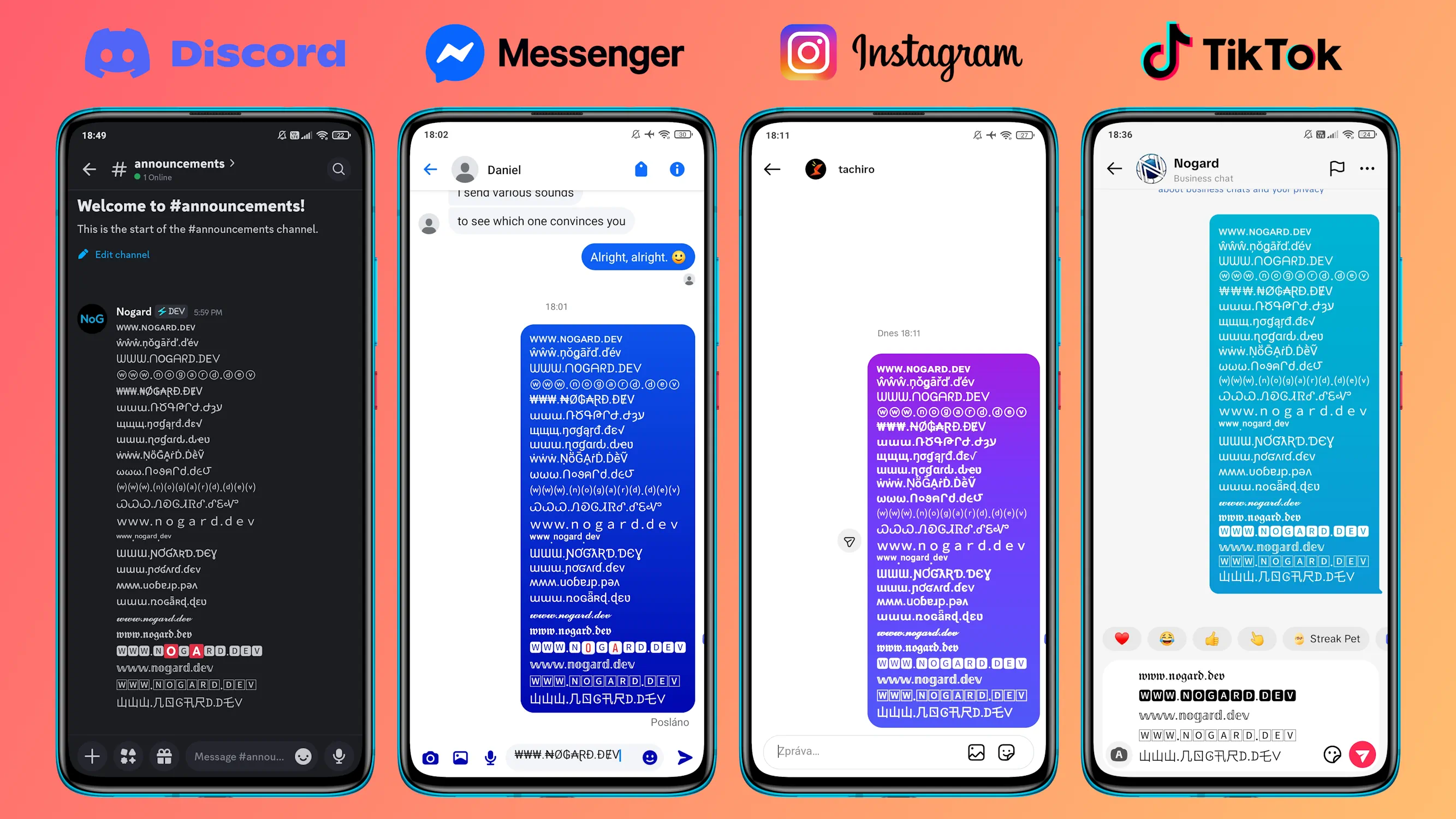 Unicode fonts preview in Discord, Messenger, Instagram, and TikTok on mobile